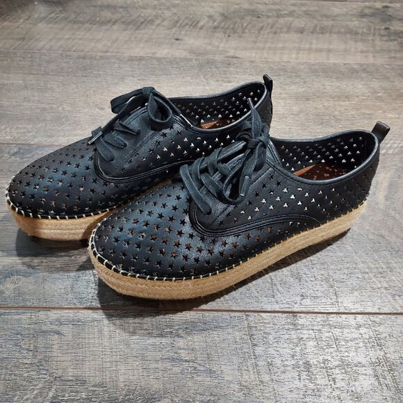 Steve Madden Shadow Laceup Leather Espadrilles 2" Plateform Star Cutout Summer - Picture 3 of 14